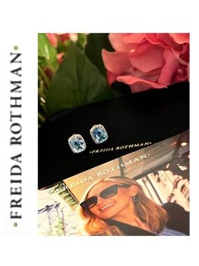 Freida Rothman Vault Sterling Silver Blue Topaz Cubic Zirconia Halo Stud Earring